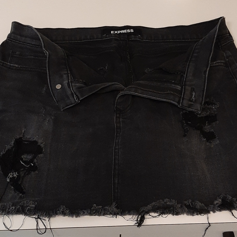 Express Distressed Denim Skirt